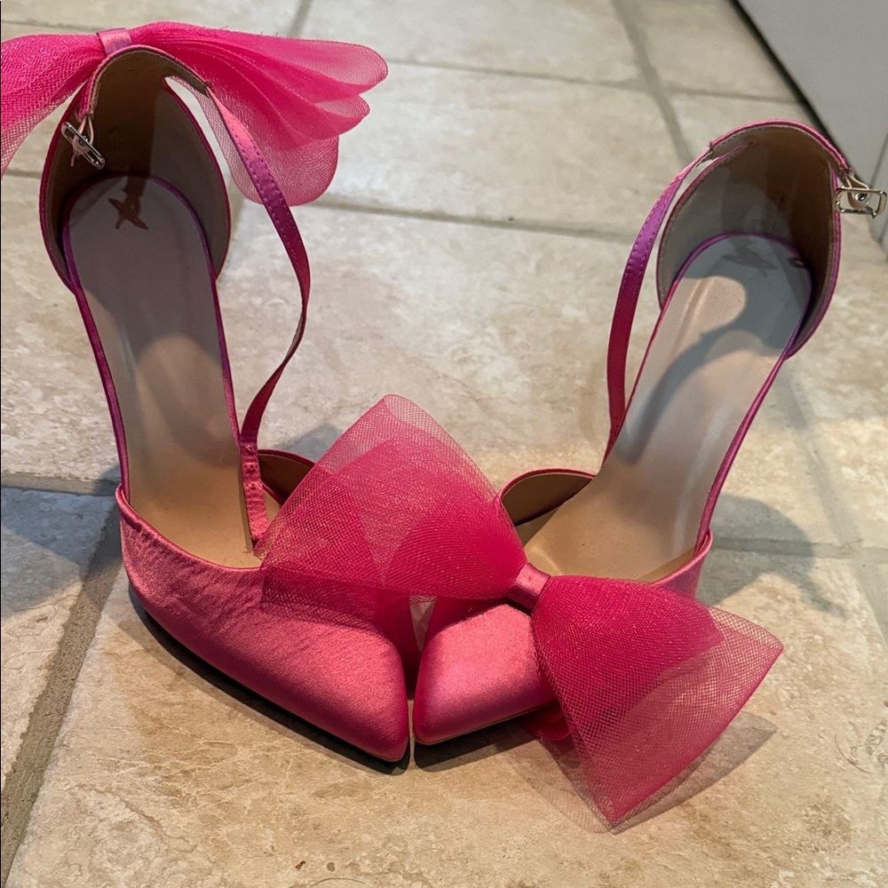Miss Lola Fuchsia Heels with Tulle Bow